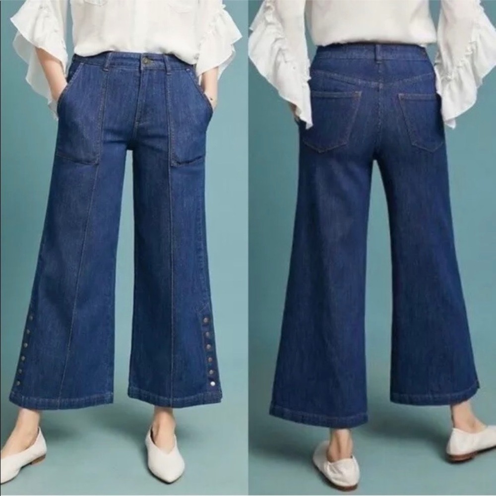 Pilcro and the Letterpress Anthropologie High Rise Wide Leg Crop Snap Jeans 28